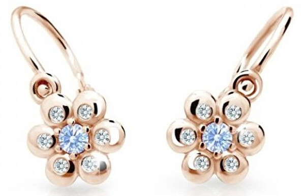 Cutie Jewellery Kytičkové detské náušnice z ružového zlata C2247-10-X-4 svetlo modrá