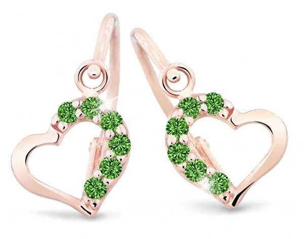 Cutie Jewellery Nežné detské náušnice z ružového zlata C2757-10-X-4 zelená