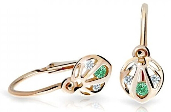 Cutie Jewellery Slušivé detské náušnice z ružového zlata C2265-10-X-4 zelená