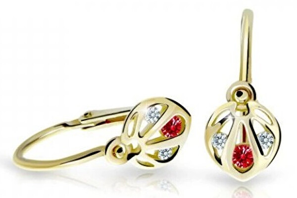 Cutie Jewellery Slušivé detské náušnice zo žltého zlata C2265-10-X-1 červená