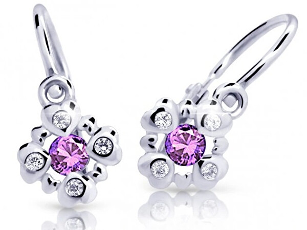 Cutie Jewellery Trblietavé detské náušnice z bieleho zlata C2253-10-X-2 fialová