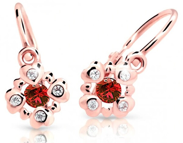 Cutie Jewellery Trblietavé detské náušnice z ružového zlata C2253-10-X-4 červená
