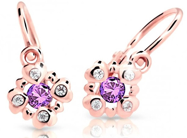 Cutie Jewellery Trblietavé detské náušnice z ružového zlata C2253-10-X-4 fialová