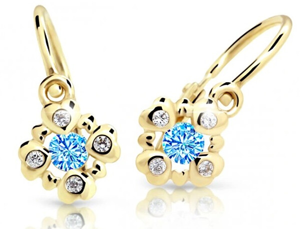 Cutie Jewellery Trblietavé detské náušnice zo žltého zlata C2253-10-X-1 svetlo modrá