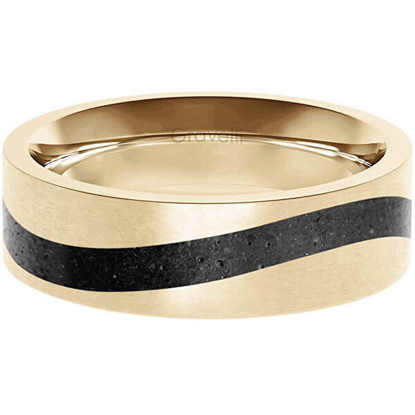 Gravelli Betonový prsten Curve zlatá/antracitová GJRWYGA113 53 mm