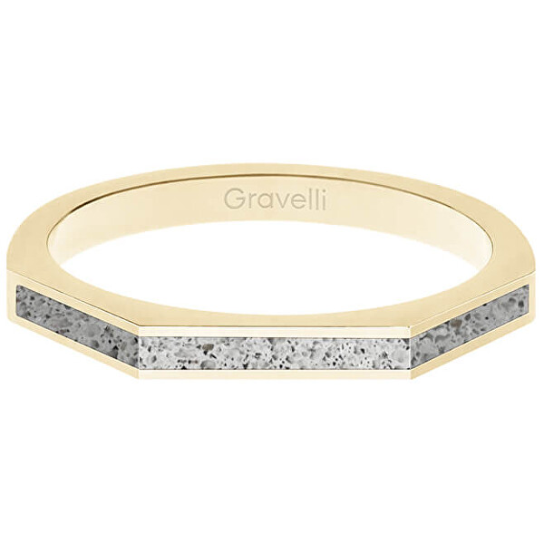 Gravelli Ocelový prsten s betonem Three Side zlatá/šedá GJRWYGG123 53 mm