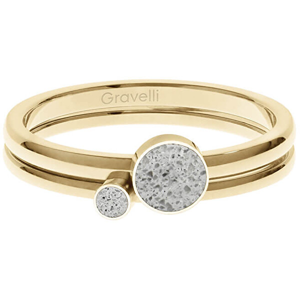 Gravelli Sada ocelových prstenů s betonem Double Dot zlatá/šedá GJRWYGG108 53 mm