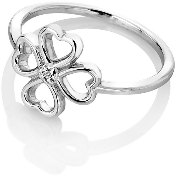 Hot Diamonds Stříbrný čtyřlístkový prsten s diamantem Lucky in Love DR215 54 mm