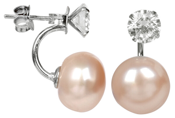 JwL Luxury Pearls JwL Luxury Pearls Cercei din argint cu perlă somon reală și cristal 2 în 1 JL0216