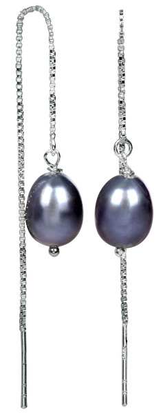 JwL Luxury Pearls JwL Luxury Pearls Cercei lanț din argint cu perlă albastră metalizata JL0207