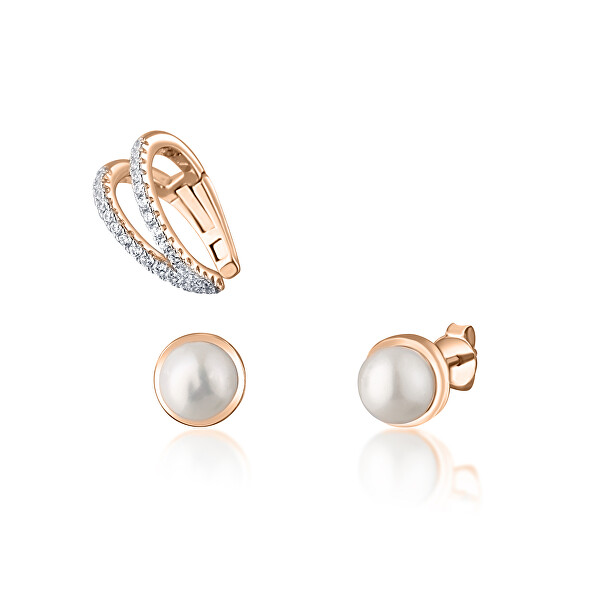 JwL Luxury Pearls JwL Luxury Pearls Moderný set bronzových náušníc (1x záušnice, 2x kôstková náušnice) JL0809