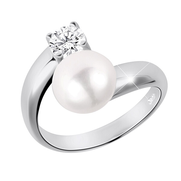 JwL Luxury Pearls JwL Luxury Pearls Inel din argint cu perlă albă și cristal transparent JL0432