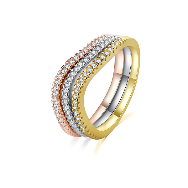 MOISS Elegantní tricolor sada stříbrných prstenů se zirkony R00020 54 mm