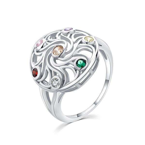 MOISS Hravý stříbrný prsten s barevnými zirkony R00021 57 mm