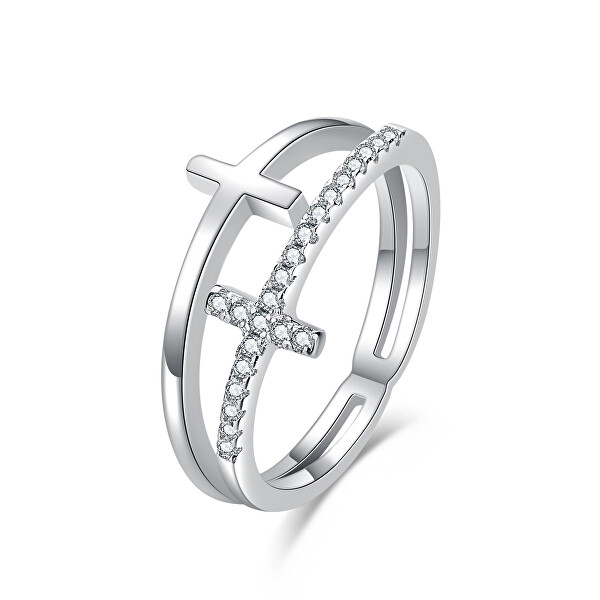 MOISS Luxusní dvojitý stříbrný prsten s křížky R00020 56 mm