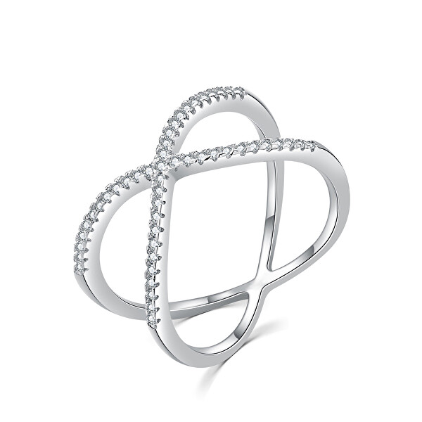 MOISS -  Minimalistický dvojitý prsten ze stříbra se zirkony R00021 51 mm