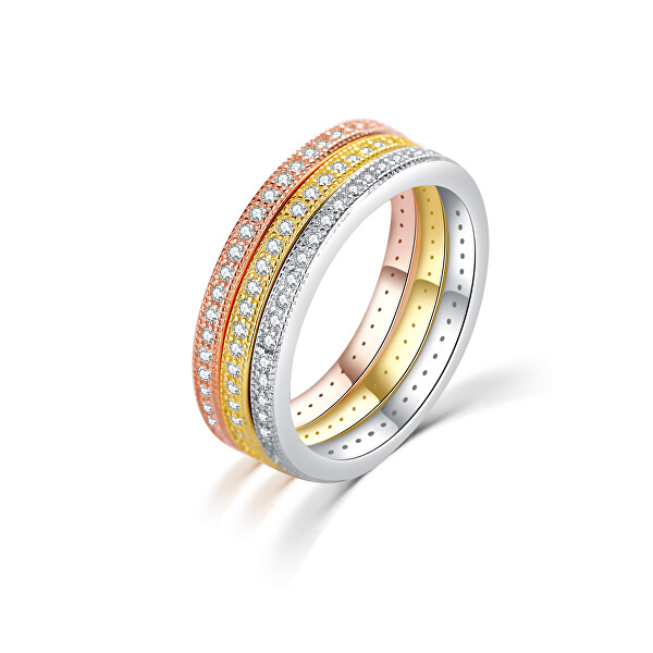 MOISS Tricolor sada stříbrných prstenů se zirkony R00020 55 mm