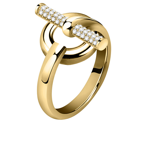 Morellato Elegantní pozlacený prsten z oceli s krystaly Abbraccio SAUC09 58 mm