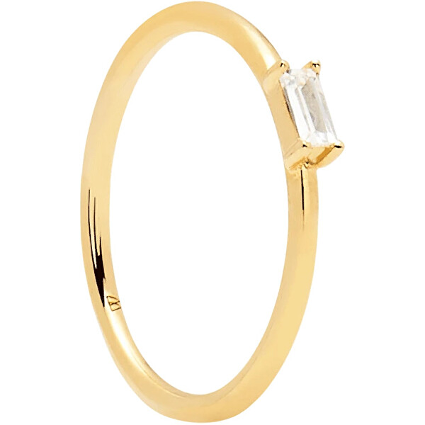 PDPAOLA Minimalistický pozlacený prsten ze stříbra s třpytivým zirkonem AMANI Gold AN01-146 50 mm