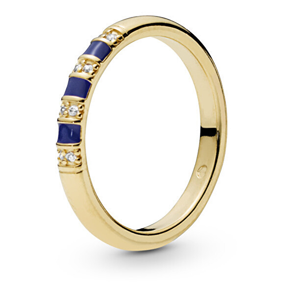 Pandora Pozlacený prsten s krystaly a modrými pruhy 168052CZ 56 mm