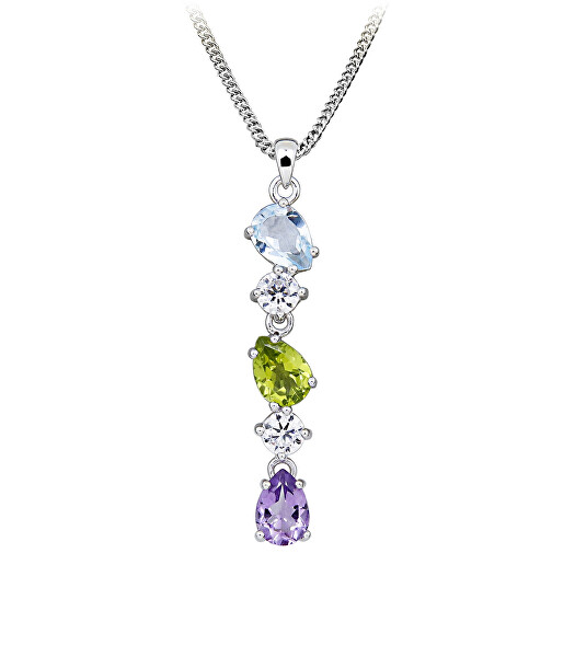 Silver Cat Krásny strieborný náhrdelník Colored stones SC672 (retiazka, prívesok)