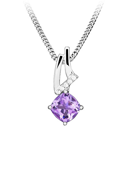 Silver Cat Strieborný náhrdelník s ametystom Colored stones SC674 (retiazka, prívesok)
