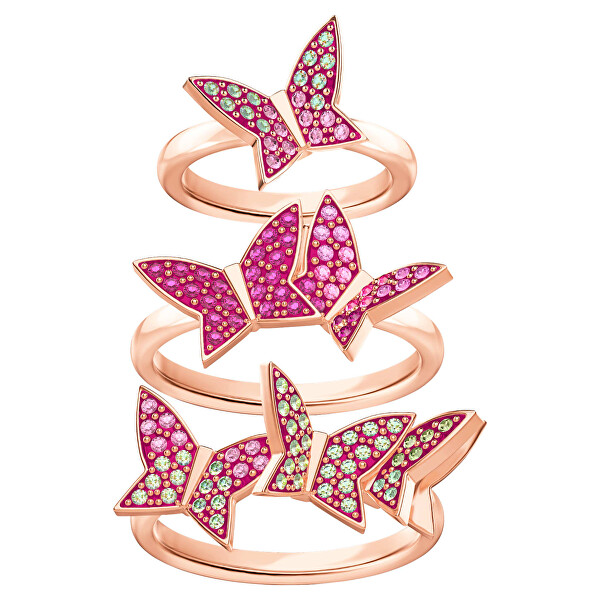 Swarovski Módní bronzová sada prstenů s motýlky 5409020 55 mm