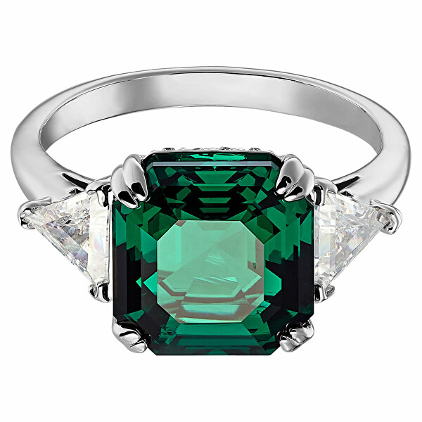 Swarovski Třpytivý prsten se zeleným krystalem Swarovski Attract Trilogy 5515709 52 mm