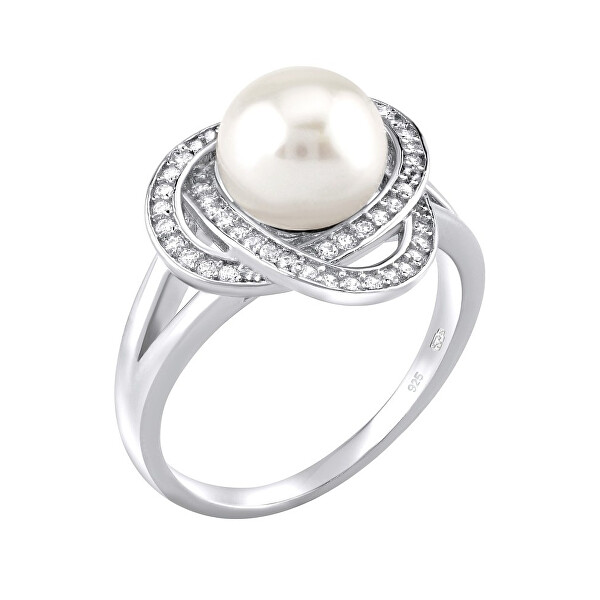 Silvego Stříbrný prsten Laguna s pravou přírodní bílou perlou LPS0044W 53 mm