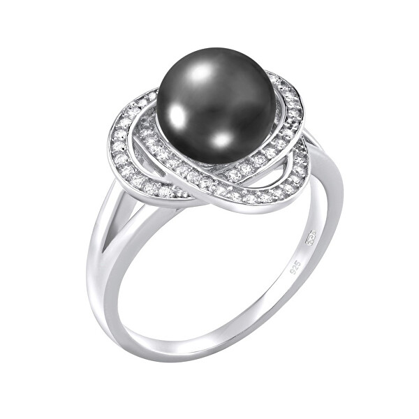 Silvego Stříbrný prsten Laguna s pravou přírodní černou perlou LPS0044B 52 mm
