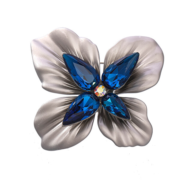 Troli Broșă originală cu cristale albastre Floare Silver