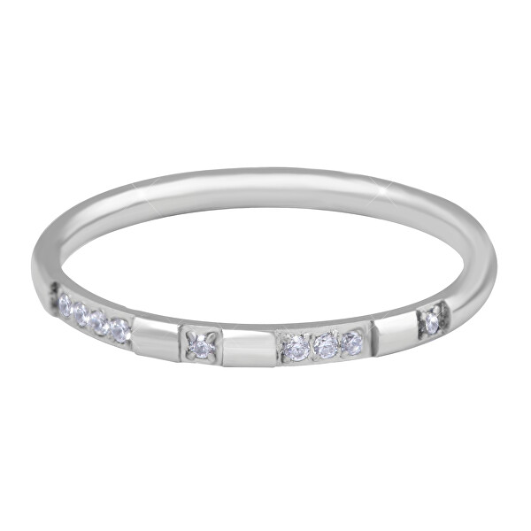 Levně Troli Něžný minimalistický prsten z oceli se zirkony Silver 54 mm