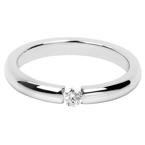 Levně Troli Něžný ocelový prsten s krystalem 55 mm