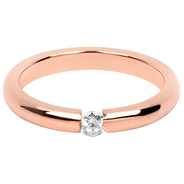 Troli Něžný růžově pozlacený ocelový prsten s krystalem 50 mm