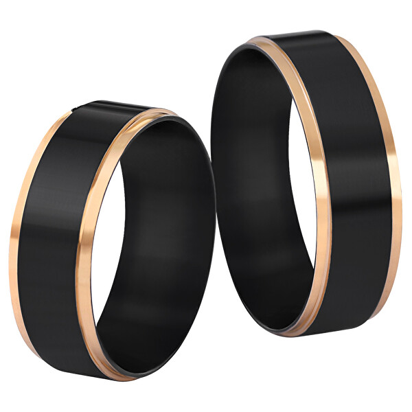 Levně Troli Ocelový snubní prsten černý/zlatý 69 mm