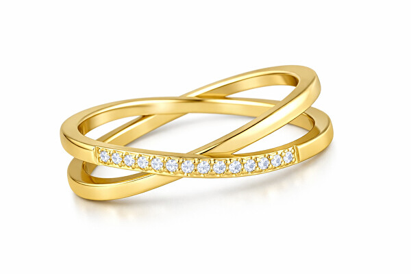 Troli Troli Inel dublu fin din oțel placat cu aur cu zirconiu transparent Gold 62 mm