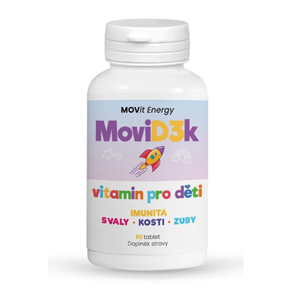 MOVit Energy MoviD3k - vitamin D3 pro děti, 800 I.U., 90 tablet s příchutí pomeranče