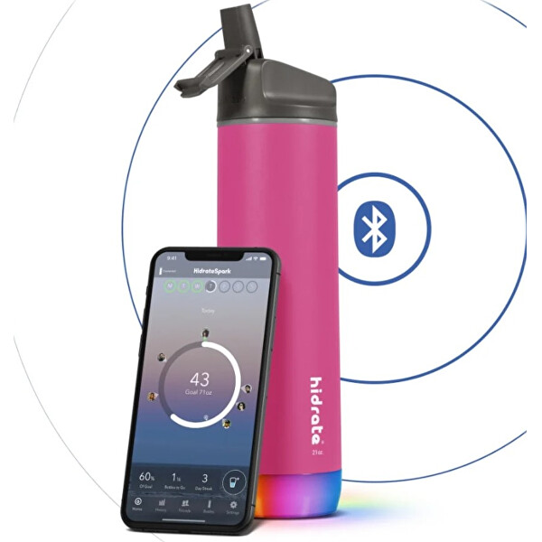 HidrateSpark Nerezová chytrá lahev s brčkem 620 ml, Bluetooth tracker, růžová
