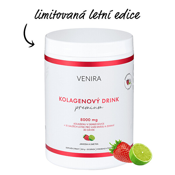 Venira Premium kolagenový drink pro vlasy, nehty, pleť 324 g, jahoda a limetka