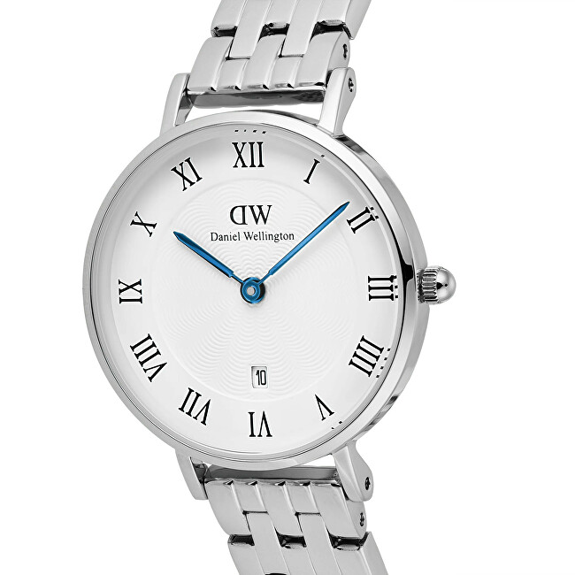 Petite 28 Roman Numerals Date 5-Link White Silver DW00100859