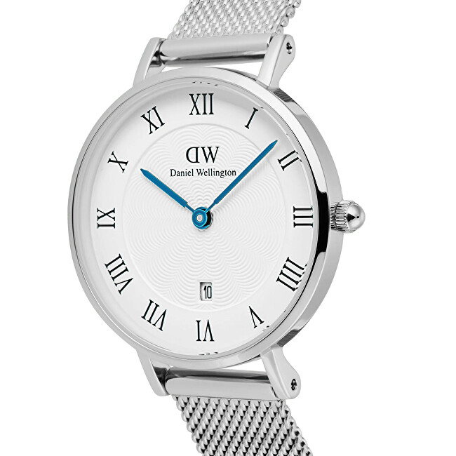 Daniel Wellington Petite 28 Roman Numerals Date Sterling White Silver DW00100858