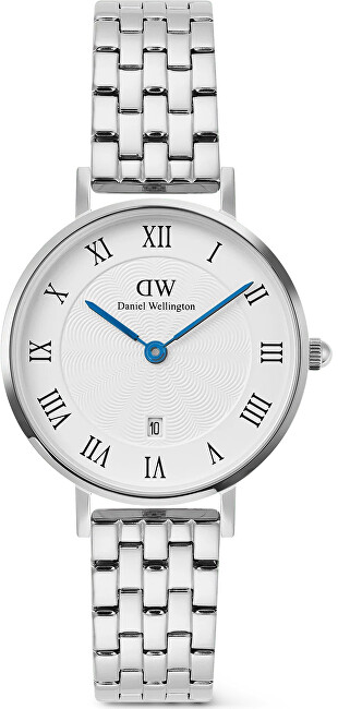 Petite 28 Roman Numerals Date 5-Link White Silver DW00100859