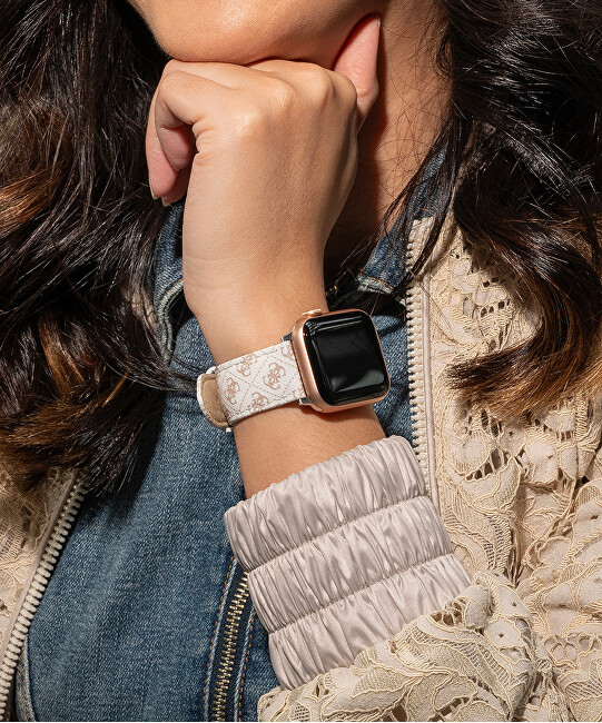 Guess Kožený řemínek pro Apple Watch (38 - 41 mm) - White CS2009S1