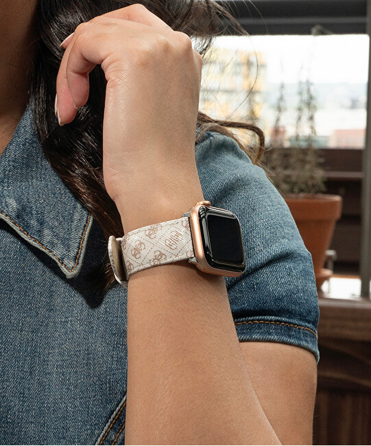 Guess Kožený řemínek pro Apple Watch (38 - 41 mm) - White CS2009S1