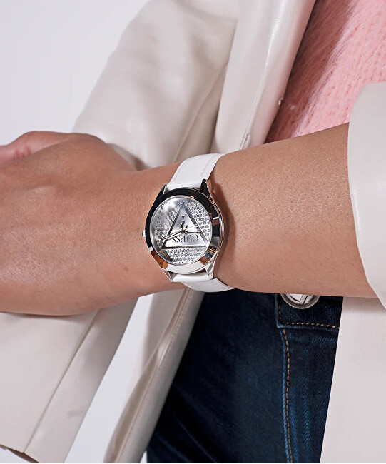 Ladies White Silver Tone Analog Watch GW0745L3