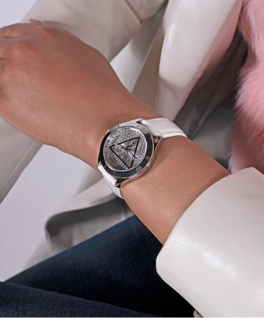 Ladies White Silver Tone Analog Watch GW0745L3