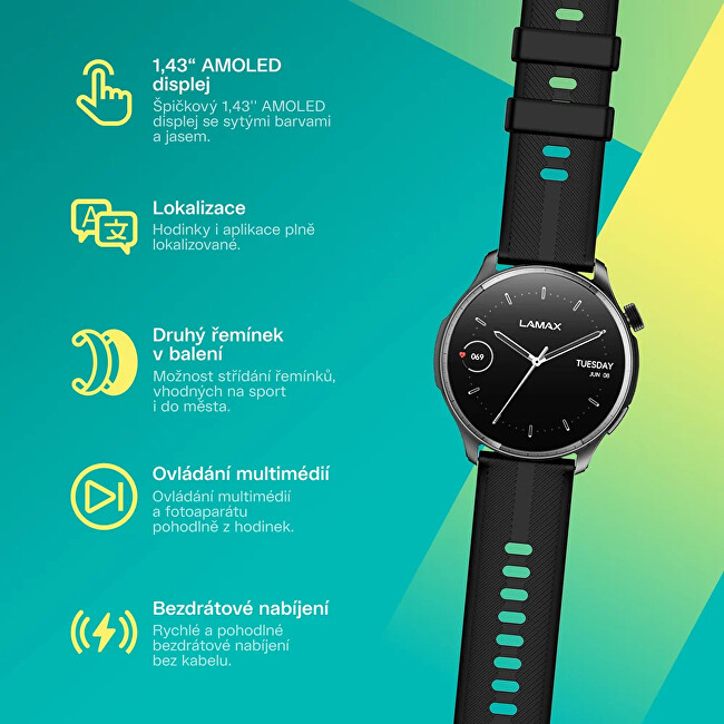 LAMAX Dárkový set Prism AMOLED Black 8596687004308 + náhradní řemínek