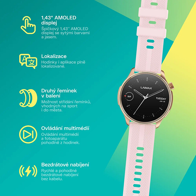 LAMAX Dárkový set Prism AMOLED Rose Gold 8596687004407 + náhradní řemínek digitální