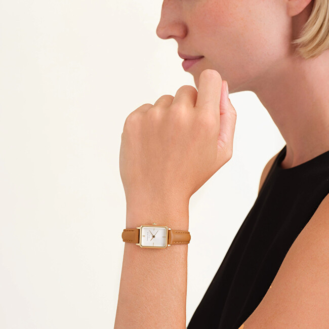 Rosefield Octagon XS White Light Brown Leather Gold OWBLG-O85 analógové