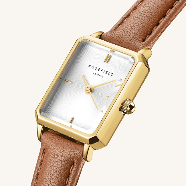 Rosefield Octagon XS White Light Brown Leather Gold OWBLG-O85 analógové